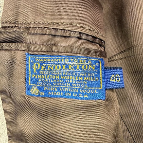 Vintage Pendleton Blazer Mens 40 Beige Virgin Wool Suede Yoke Elbow Patches USA - Picture 16 of 16